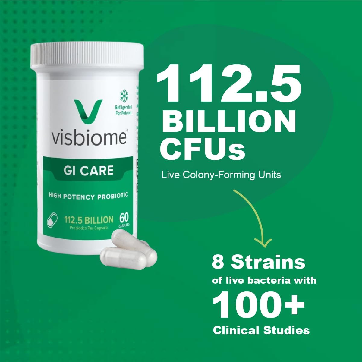 Visbiome® GI Care - High Potency Probiotic - 112.5 Billion CFU Live Probiotics, Original De Simone Formulation, Made in USA, 60 Capsules.