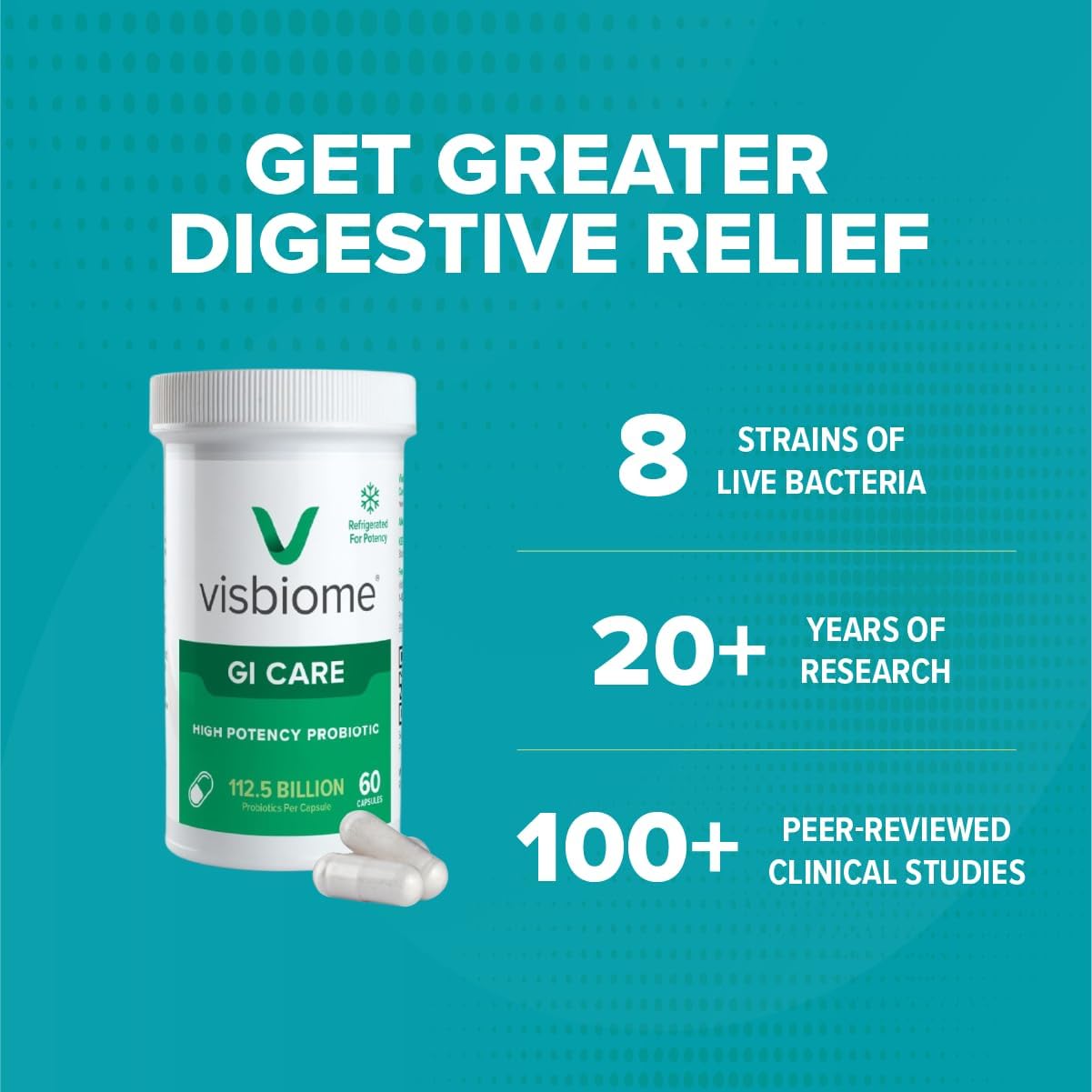 Visbiome® GI Care - High Potency Probiotic - 112.5 Billion CFU Live Probiotics, Original De Simone Formulation, Made in USA, 60 Capsules.